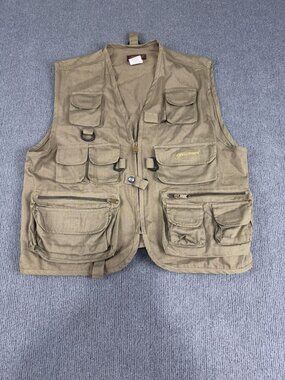 Pflueger Mens Khaki Multi Pocket Zip Fishing Vest Outdoor Gear M